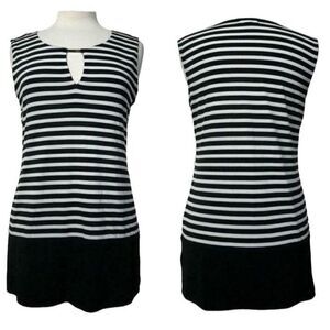 Calvin Klein Black & White Striped Sleeveless Pullover Tunic Top Lined Sz Small